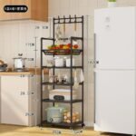 5-tier movable kitchen storage rack with hooks and wheels- Type A