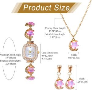 Womens Ladies Non-Piercing Ear Clips Necklace Wrist Watch Set - Image 3