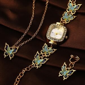 Womens Ladies Non-Piercing Ear Clips Necklace Wrist Watch Set - Image 12