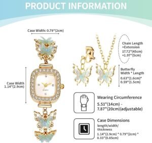 Womens Ladies Non-Piercing Ear Clips Necklace Wrist Watch Set - Image 11