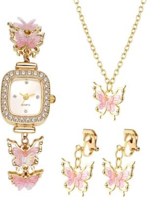 Womens Ladies Non-Piercing Ear Clips Necklace Wrist Watch Set - Image 10