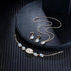 Womens Ladies Non-Piercing Ear Clips Necklace Wrist Watch Set - Image 7