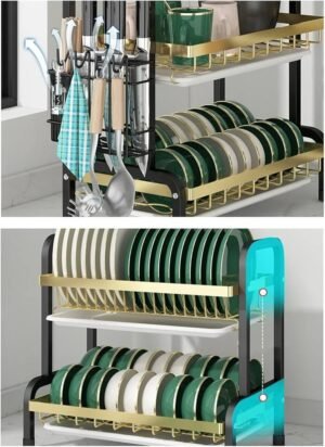 3-Tier Gold(Chrome gold) & Black Dish Rack Organizer - Image 2