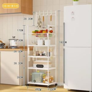 5-tier movable kitchen storage rack with hooks and wheels- Type A - Image 2