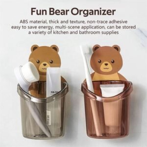 Wall-mounted teddy bear toothbrush holder cup