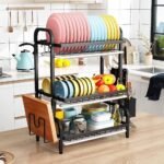 3 Tier Dish Drying Rack, Dish Drainer with Drainboard and Utensil Holder