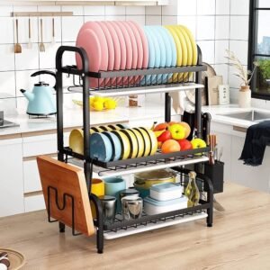 3 Tier Dish Drying Rack, Dish Drainer with Drainboard and Utensil Holder