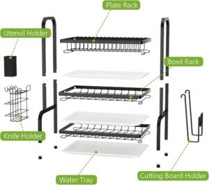 3 Tier Dish Drying Rack, Dish Drainer with Drainboard and Utensil Holder - Image 2