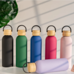 Matte vacuum flasks with bamboo lid