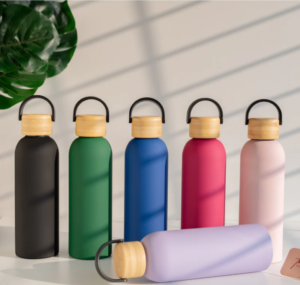 Matte vacuum flasks with bamboo lid