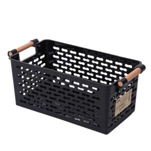 Plastic storage baskets with wooden handles - Image 3