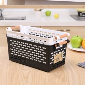 Plastic storage baskets with wooden handles - Image 6