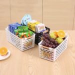 Plastic storage baskets with wooden handles