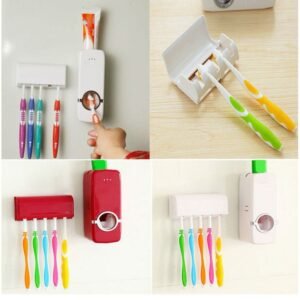 Wall-mounted toothbrush holder and automatic toothpaste dispenser set