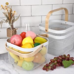 Portable Fruit Basket & Wooden Handle - Image 3