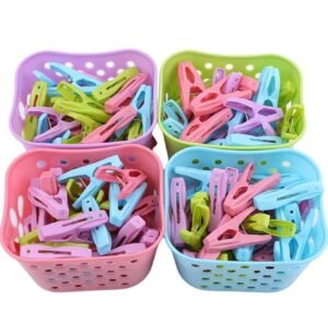 Colorful 30PCS Plastic Clothes Pegs With Basket