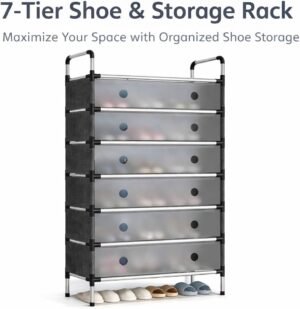 Regular 7 Tier Dustproof Shoe Rack with Cover - Image 3