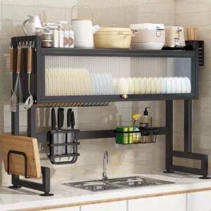 85cm multifunctional over-the-sink dish drying rack with a closable cabinet - Image 3