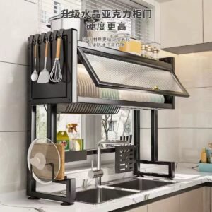 85cm multifunctional over-the-sink dish drying rack with a closable cabinet - Image 2