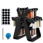 360-degree rotating spice rack organizer; (pen, Labelling sticker and funnel)