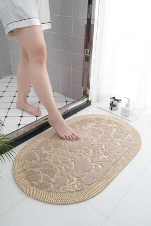 Marble-patterned oval bathroom floor mat - Image 4