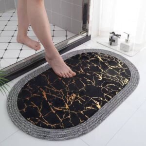 Marble-patterned oval bathroom floor mat - Image 3