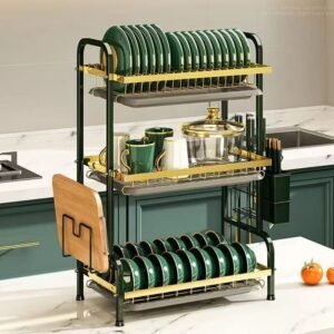 3-Tier Gold(Chrome gold) & Black Dish Rack Organizer