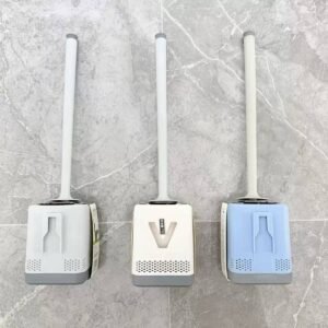wall-mounted toilet brush and holder set featuring a flexible silicone brush head - Image 2