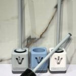 wall-mounted toilet brush and holder set featuring a flexible silicone brush head