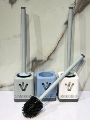 wall-mounted toilet brush and holder set featuring a flexible silicone brush head