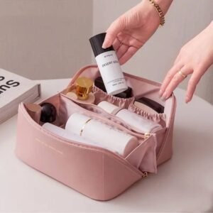 high-capacity PU leather travel makeup organizer