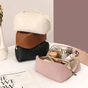high-capacity PU leather travel makeup organizer - Image 2