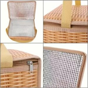 Portable Rattan insulated picnic bag - Image 4