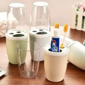 Portable toothbrush and toothpaste storage cups with clear gargle cover - Image 4