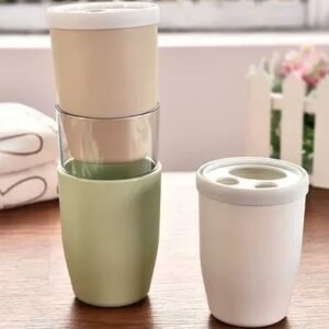 Portable toothbrush and toothpaste storage cups with clear gargle cover - Image 3