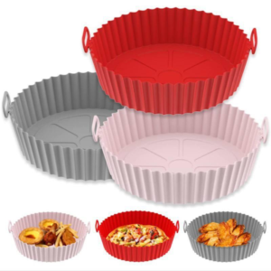 12psc Round reusable silicone air fryer pots with side handles - Image 2