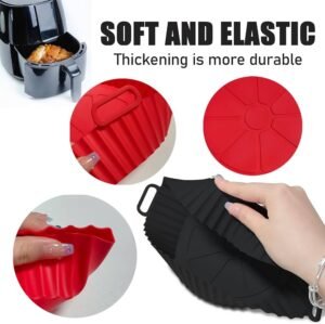 12psc Round reusable silicone air fryer pots with side handles - Image 4